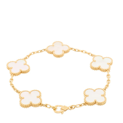 Van Cleef & Arpels 18K Yellow Gold Mother of Pearl 5 Motifs Vintage Alhambra Bracelet 2 of 5