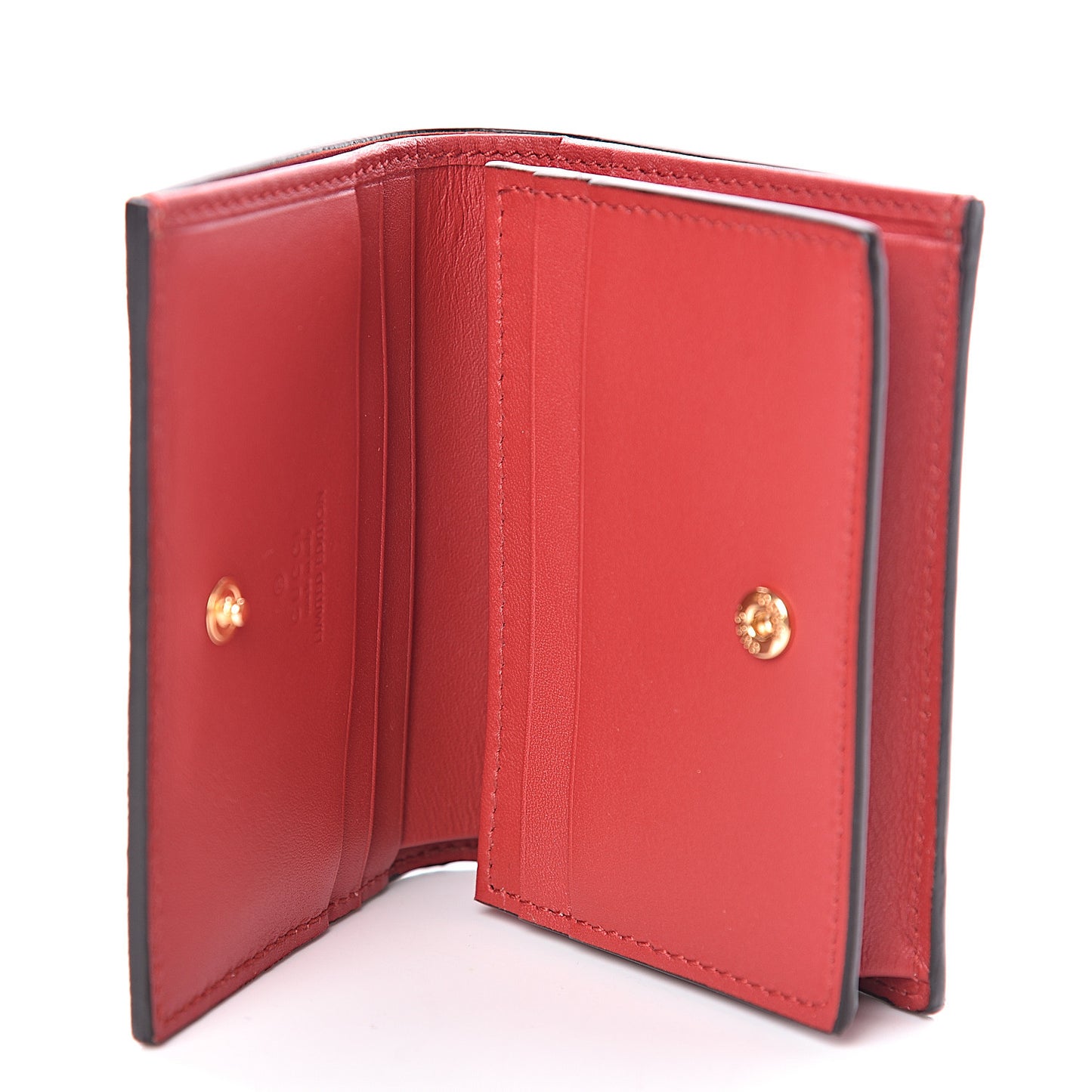 GG Supreme Monogram Bosco Patch Card Case Wallet Beige Malva Hibiscus Red