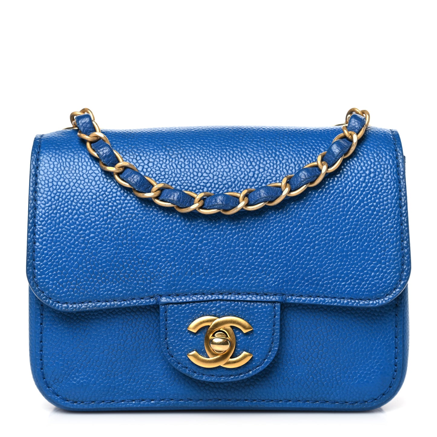 Grained Calfskin Mini Square Classic Pure Flap Blue