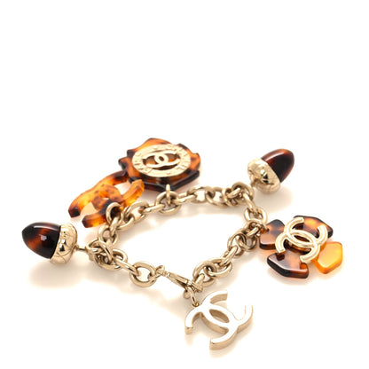 Chanel Resin Chain Logo Acorn Charm Bracelet Tortoise Gold 3 of 4