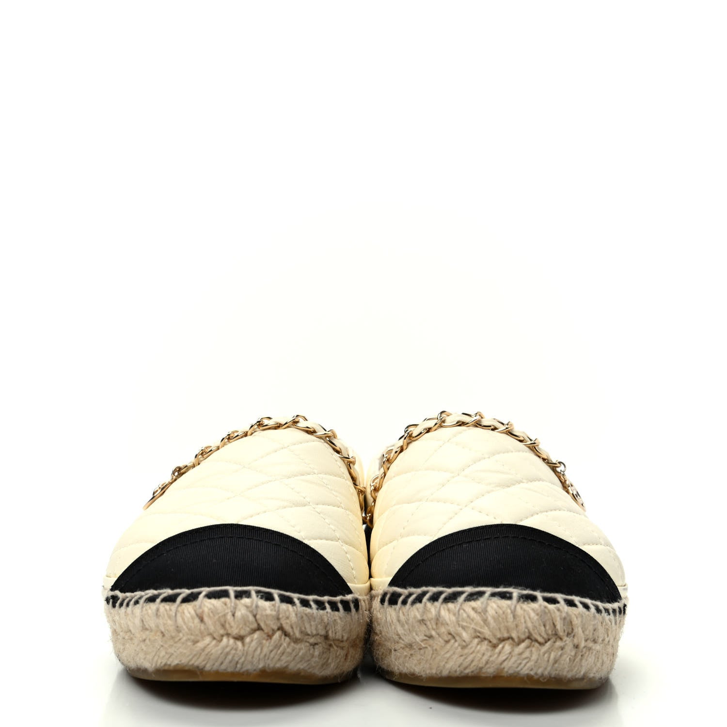 Chanel Lambskin Grosgrain Quilted CC Chain Espadrilles 38 Beige Black 2 of 9