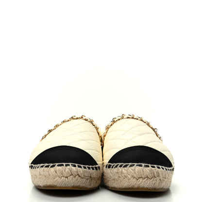 Chanel Lambskin Grosgrain Quilted CC Chain Espadrilles 38 Beige Black 2 of 9