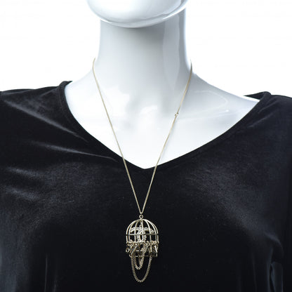 Chanel Metal Crystal Logo Bird Cage Necklace Gold 2 of 6