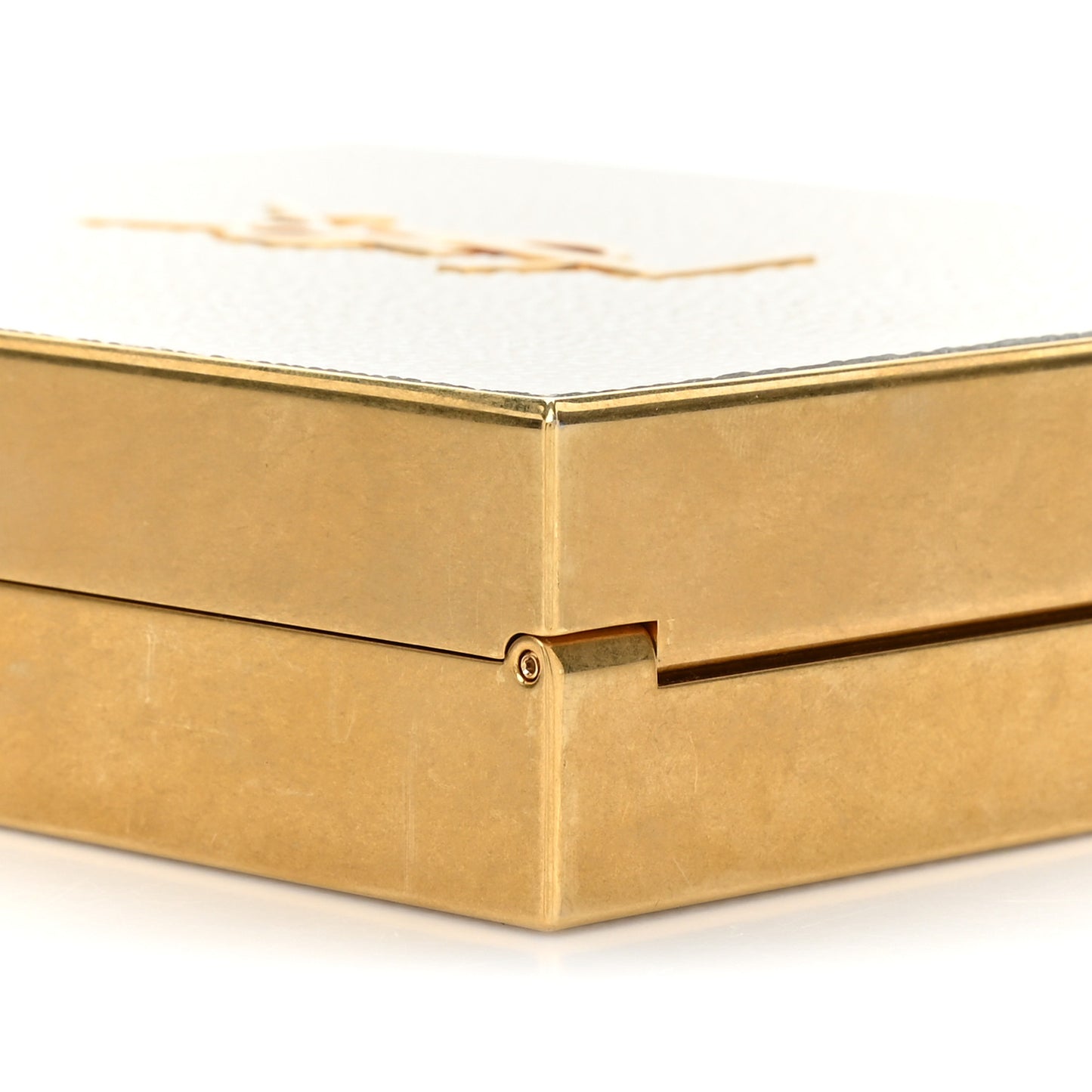Metal Calfskin Shagreen Embossed Monogram Minaudiere Tuxedo Box Clutch Blanc Vintage Light Bronze