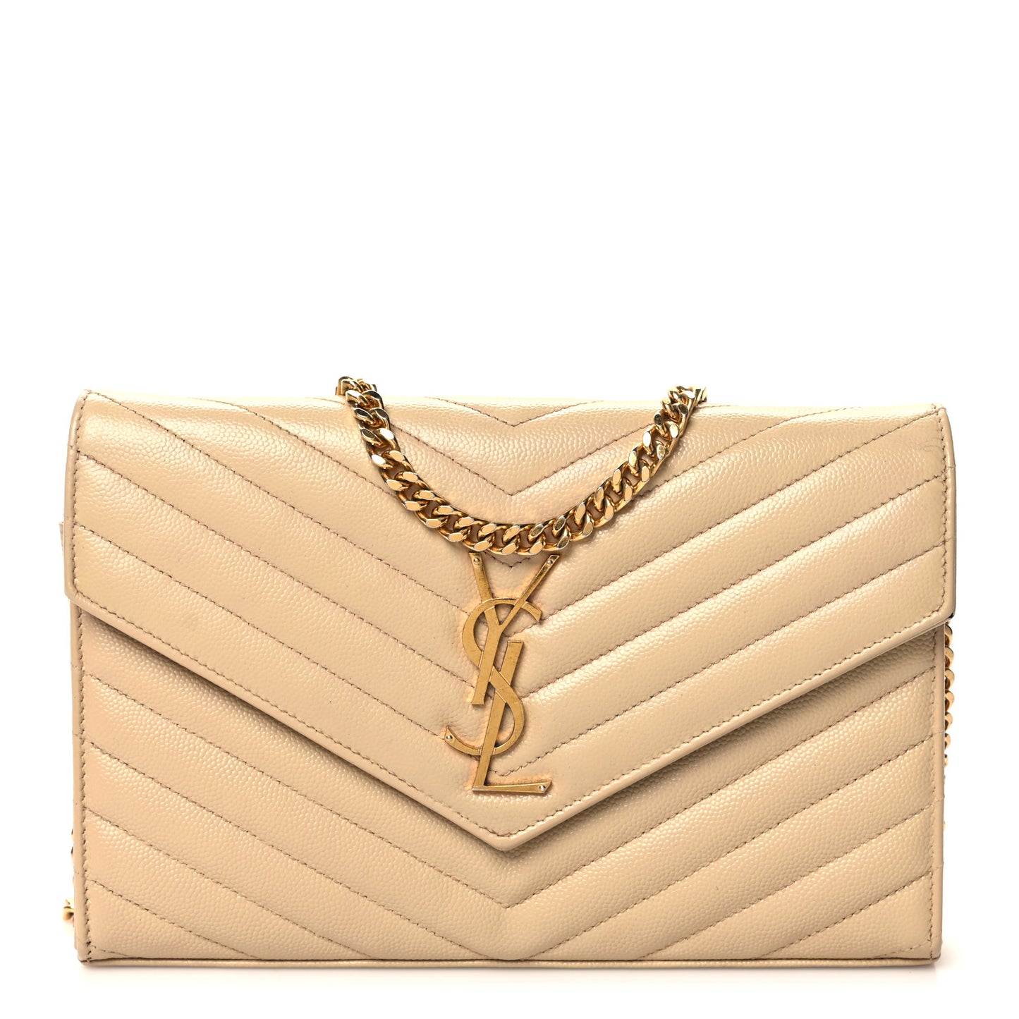 Grain De Poudre Matelasse Chevron Monogram Chain Wallet Dark Beige
