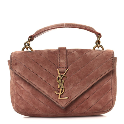 Saint Laurent Suede Matelasse Chevron Monogram Mini College Bag Barely Pink 1 of 13