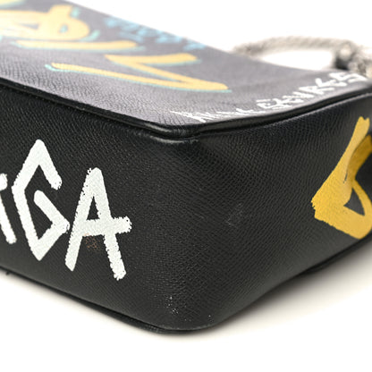 Balenciaga Grained Calfskin Graffiti M BB Round Shoulder Bag Black Multicolor 11 of 17