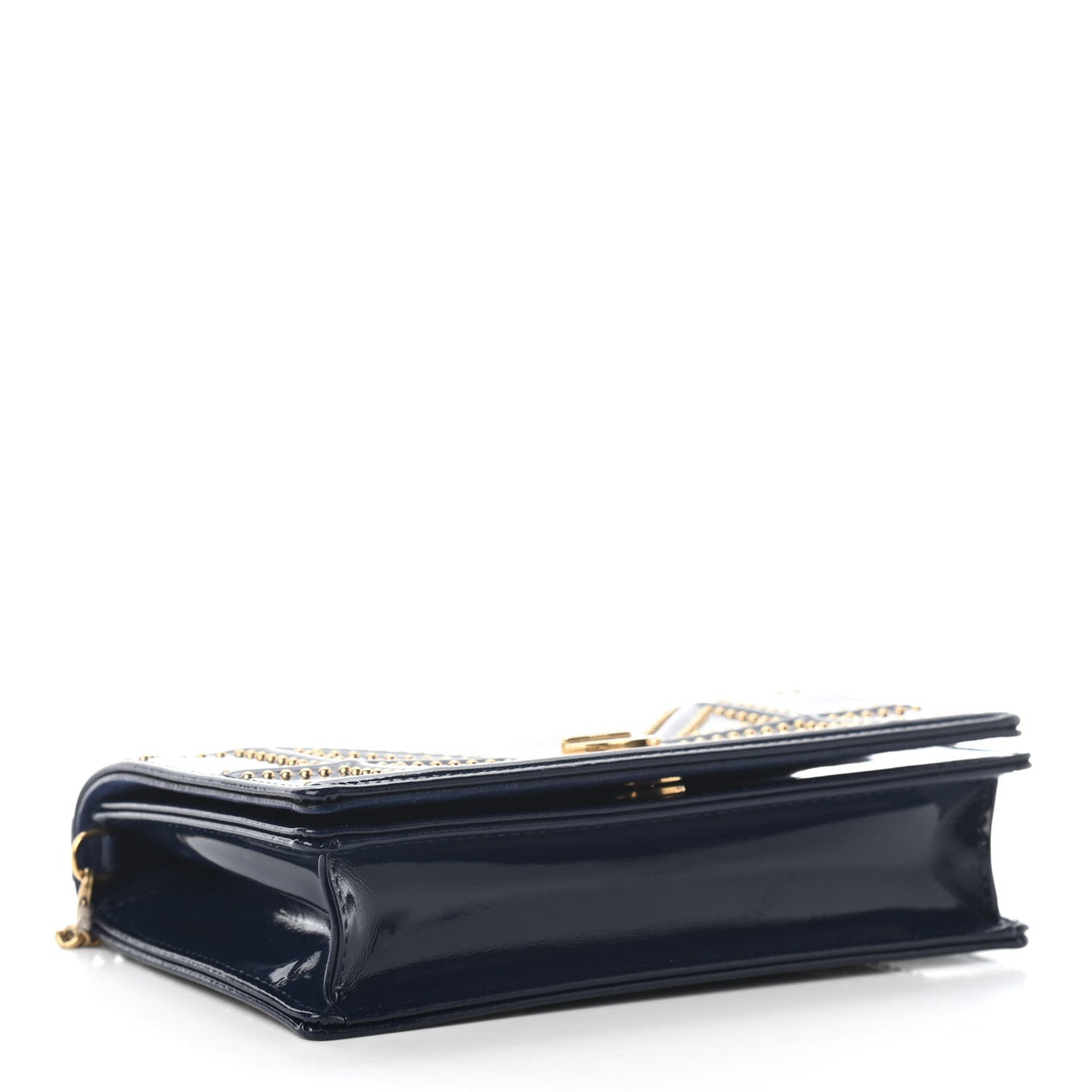 Patent Studded Diorama Top Handle Wallet on Chain Pouch Navy Blue