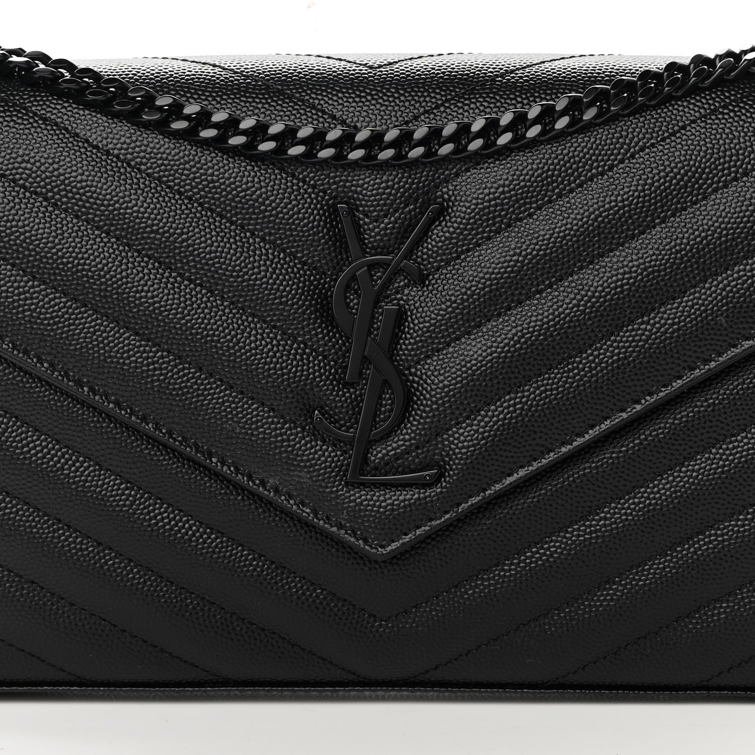 Saint Laurent Grain De Poudre Matelasse Chevron Monogram Chain Wallet Black 8 of 12