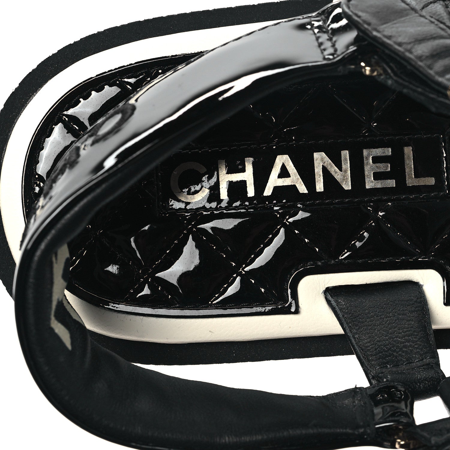 Chanel Lambskin Patent Logo Platform Sandals 41 Black White 7 of 9