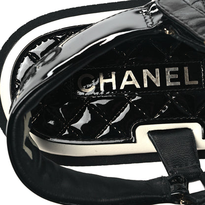 Chanel Lambskin Patent Logo Platform Sandals 41 Black White 7 of 9