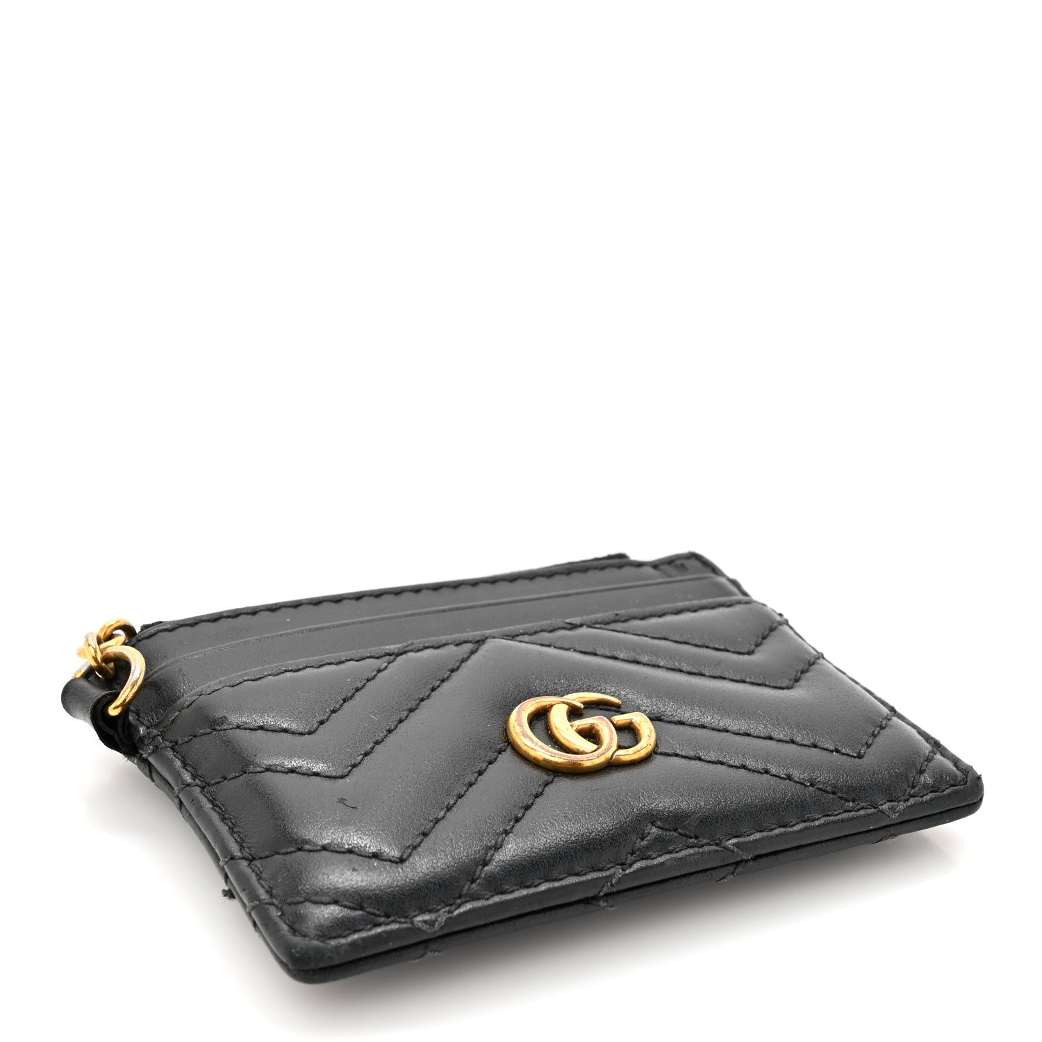 Gucci Calfskin Matelasse Chevron GG Marmont Key Case Card Holder Black 4 of 11
