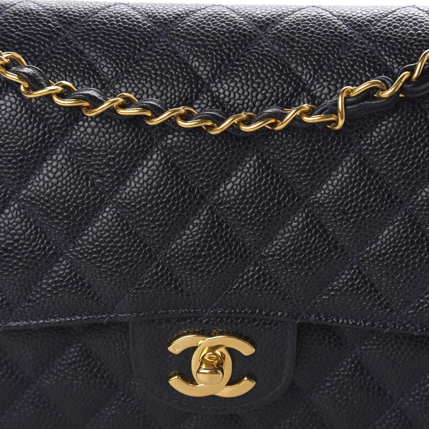 Caviar Quilted Medium Double Flap Navy