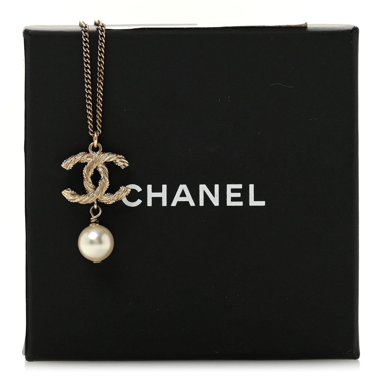 Crystal Pearl Twisted CC Drop Necklace Gold