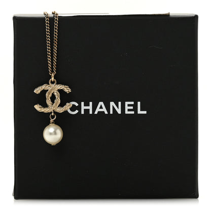 Chanel Crystal Pearl Twisted CC Drop Necklace Gold 6 of 6