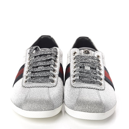 Gucci Glitter Fabric Studded Web Sneakers 39 Silver 2 of 7