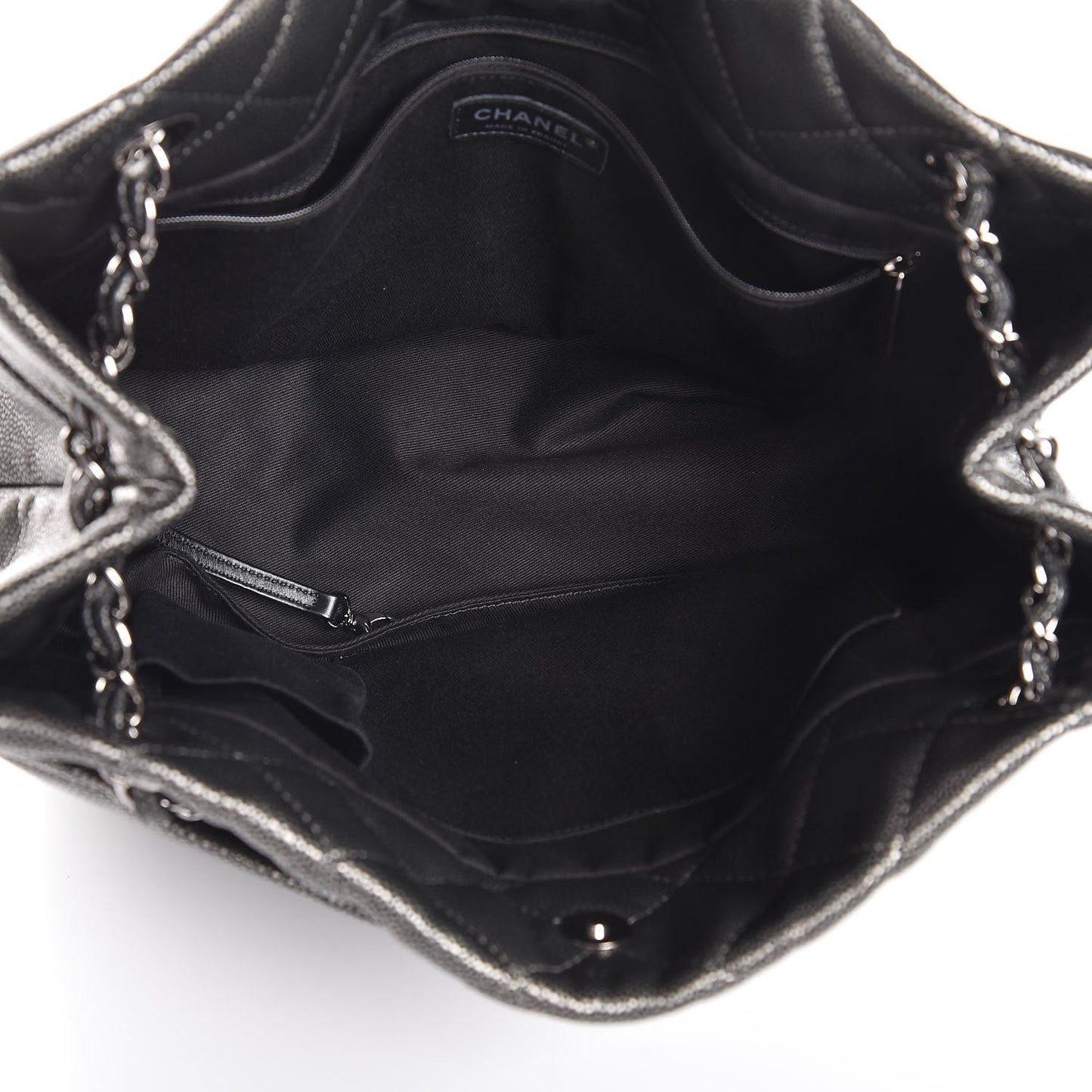 Metallic Caviar Quilted CC Timeless Tote Dark Silver