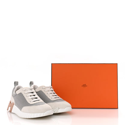 Hermes Air Mesh Suede Goatskin Bouncing Sneakers 38 Gris Lulea White 10 of 10