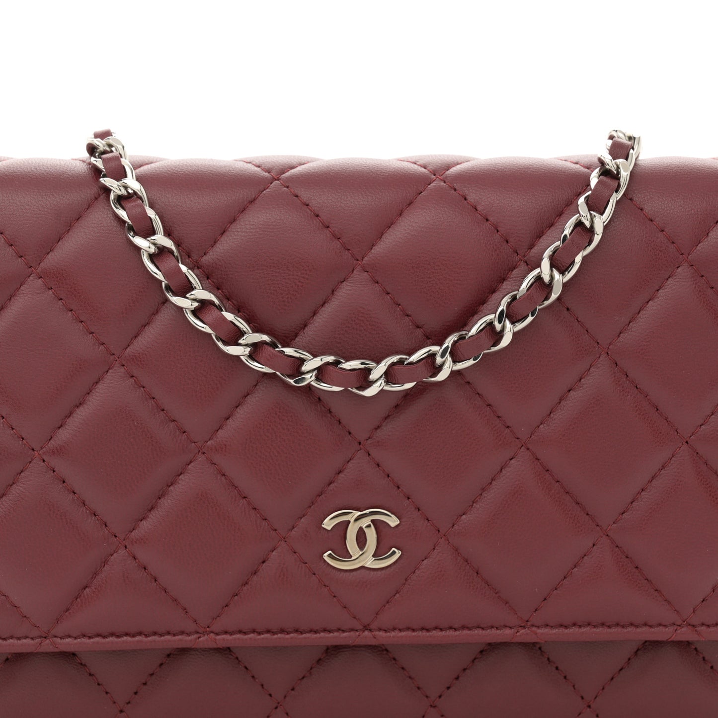 Lambskin Quilted Wallet On Chain WOC Red