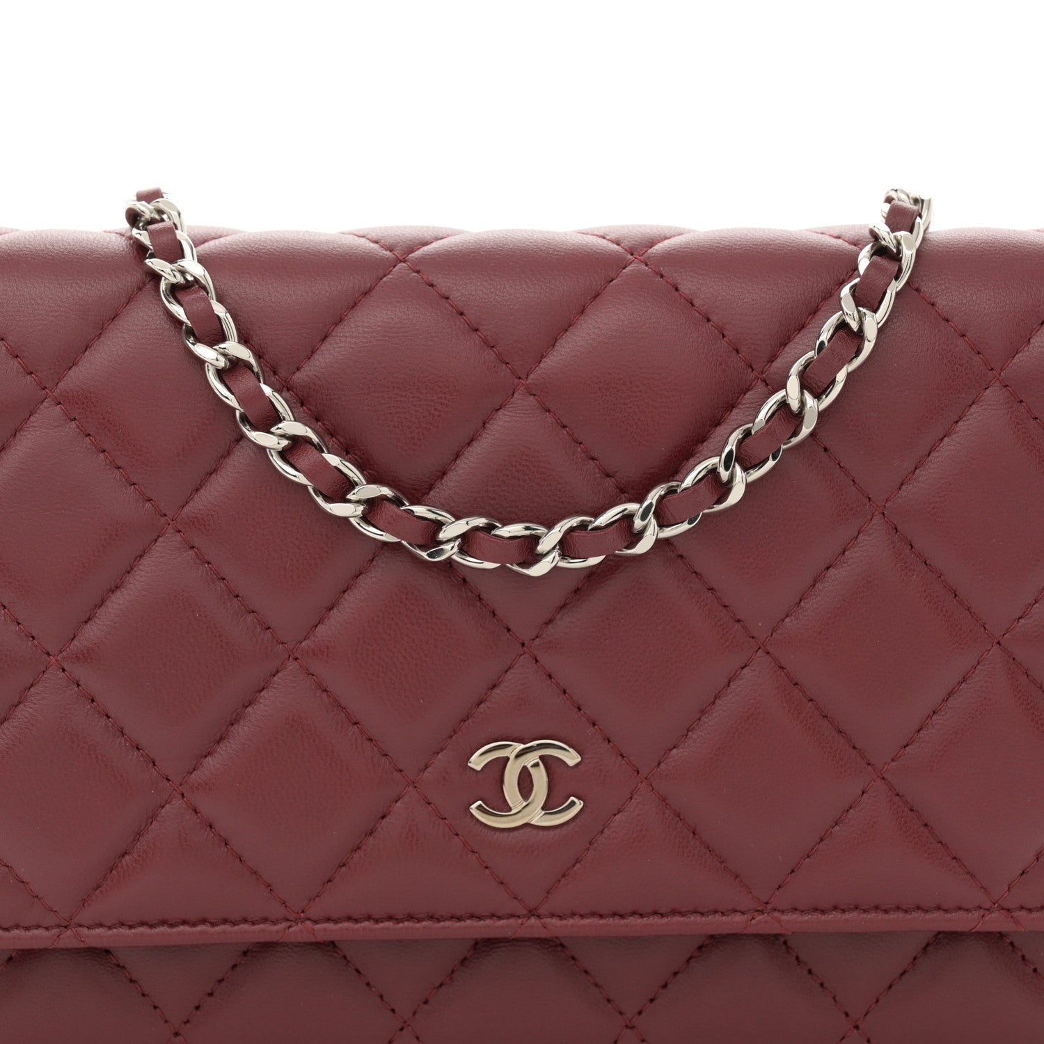 Chanel Lambskin Quilted Wallet On Chain WOC Red 8 of 13