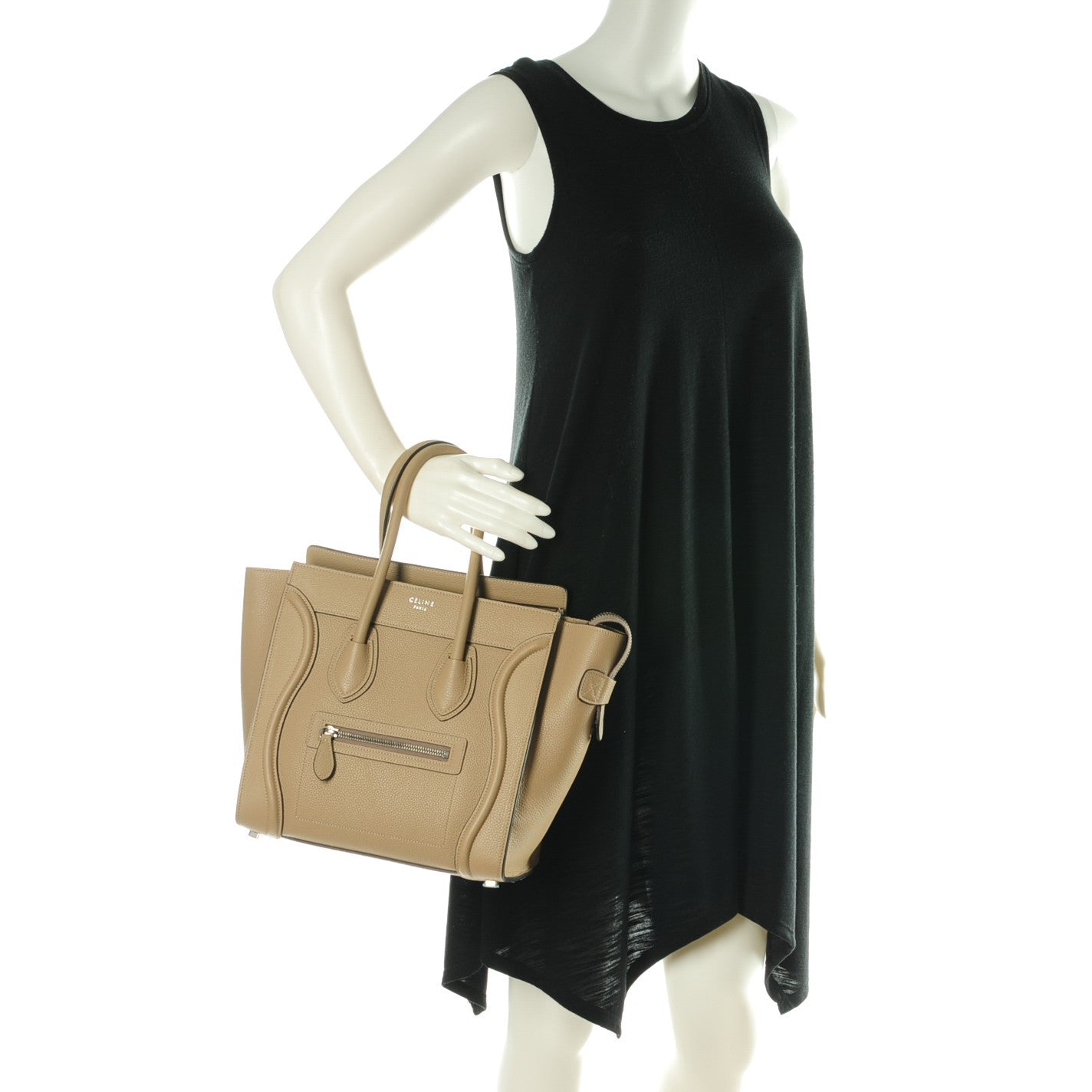 Celine Drummed Calfskin Micro Luggage Dune 2 of 8