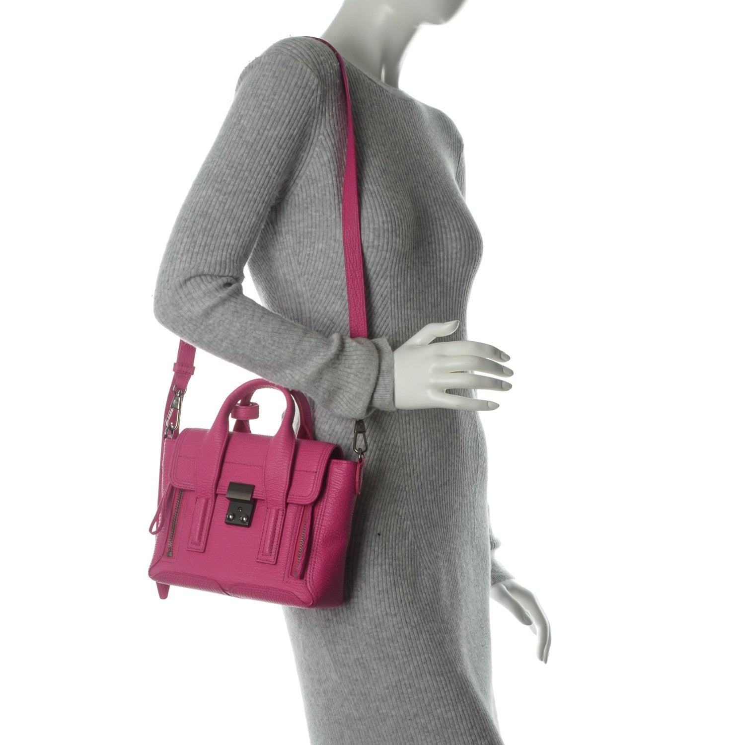 3.1 Phillip Lim 3.1 Textured Calfskin Mini Pashli Satchel Bright Fuchsia 2 of 7