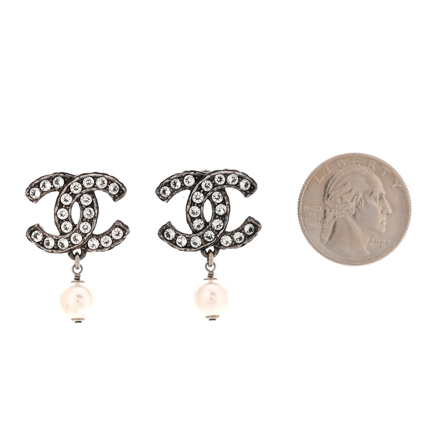 Chanel Ruthenium Crystal Pearl CC Drop Earrings 2 of 4