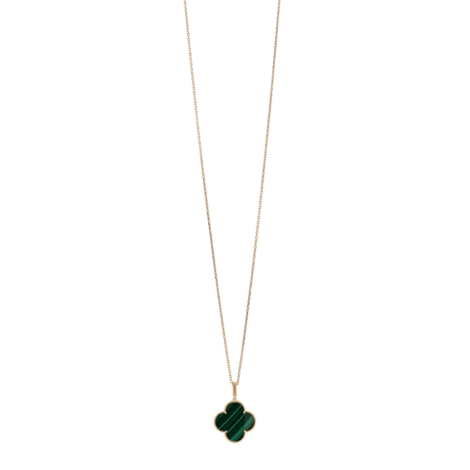 Van Cleef & Arpels 18K Yellow Gold Malachite Magic Alhambra Pendant Necklace 1 of 5