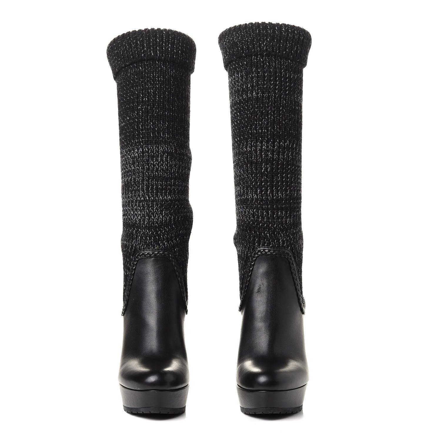 Gucci Wool Calfskin Knee Length Sock Boots 38 Black 3 of 8