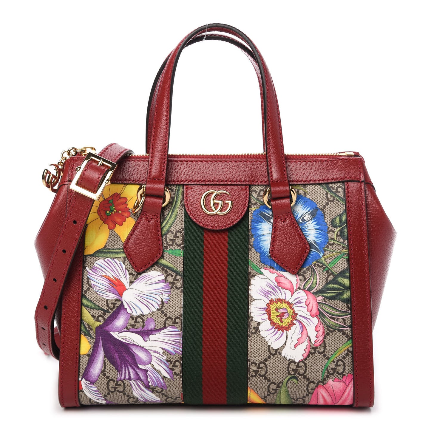 GG Supreme Monogram Flora Web Small Ophidia Tote Bag Red