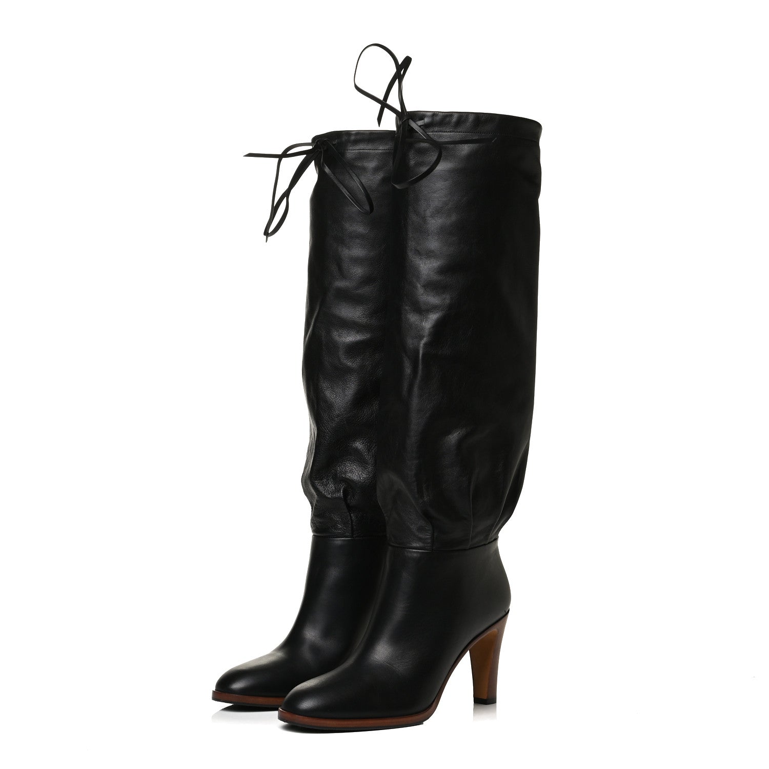Gucci Deauville Calfskin Cinched Knee High Boots 39.5 Black 3 of 11