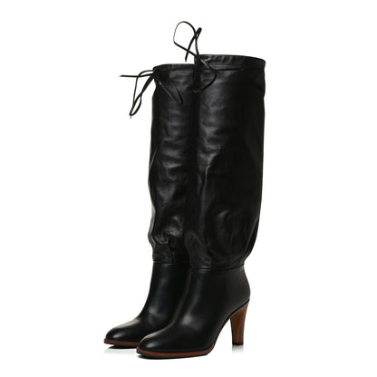 Gucci Deauville Calfskin Cinched Knee High Boots 39.5 Black 3 of 11