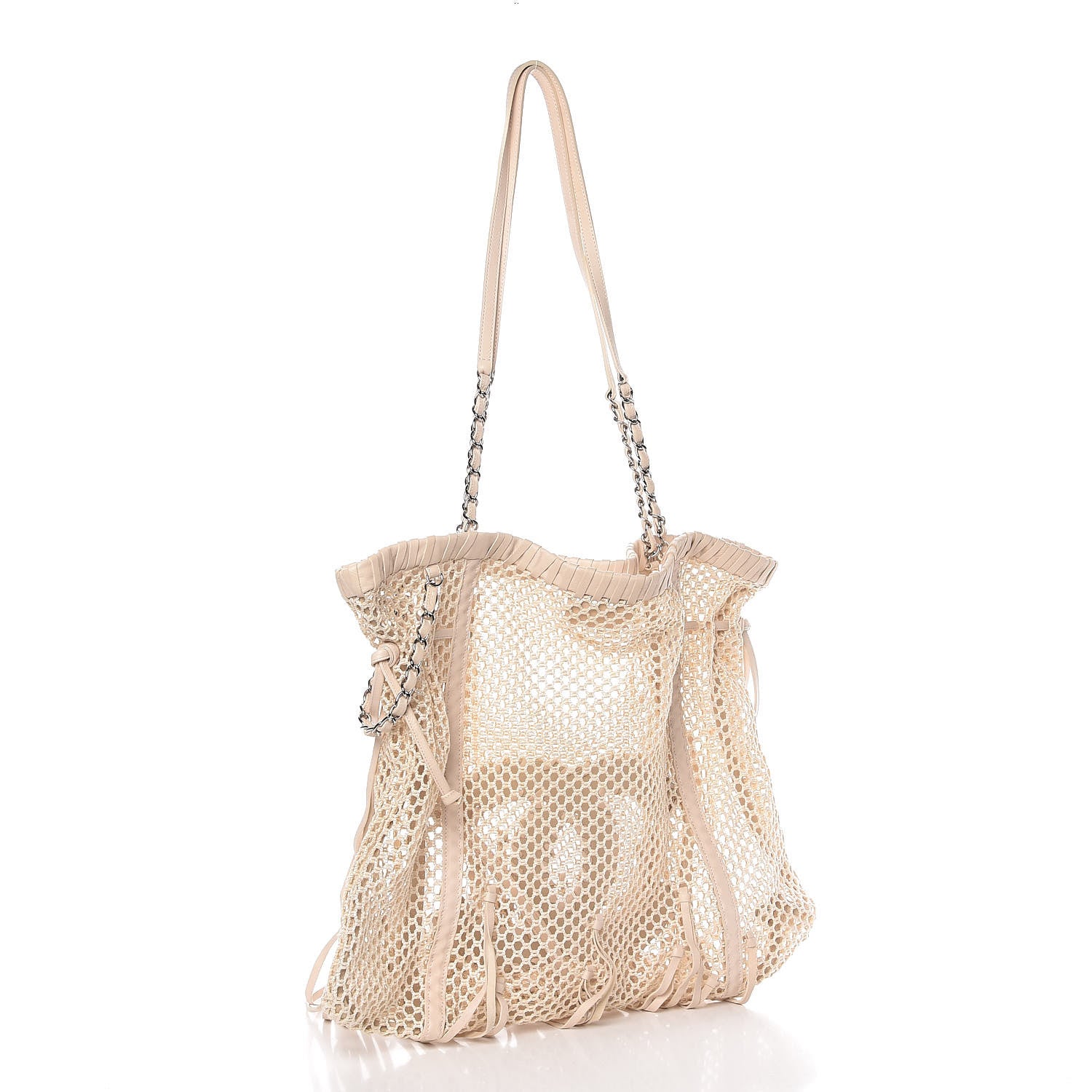 Chanel Calfskin Fringe Large La Madrague Tote Dark White 3 of 12