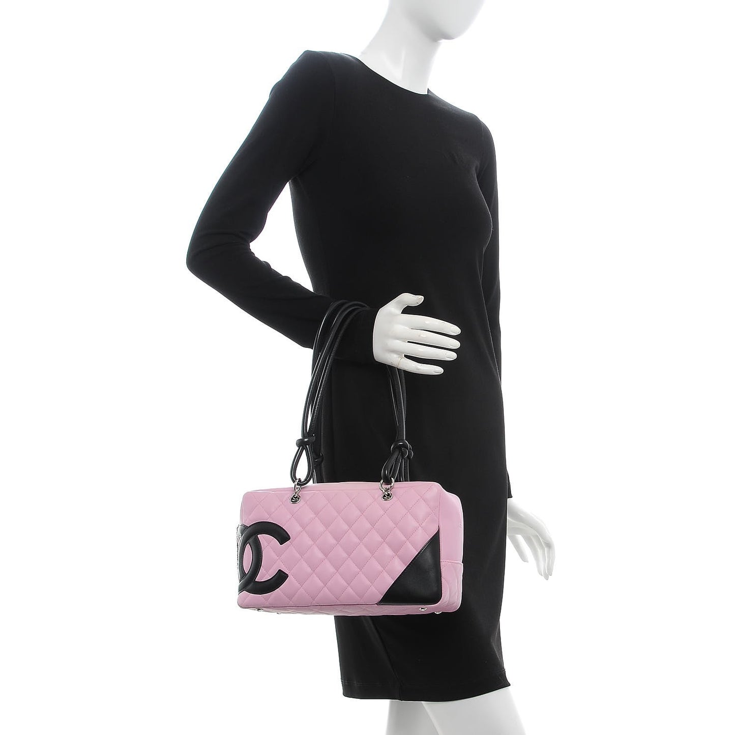 Calfskin Quilted Large Cambon Bowler Pink Black