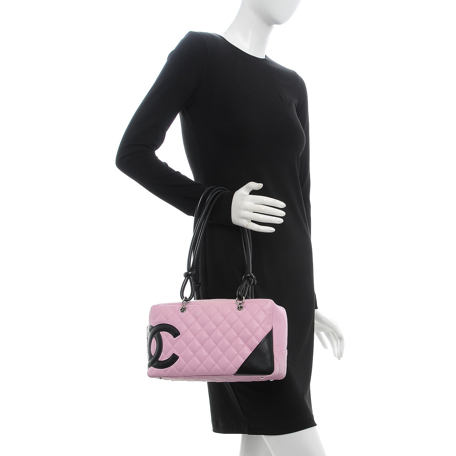 Chanel Calfskin Quilted Large Cambon Bowler Pink Black 2 of 14