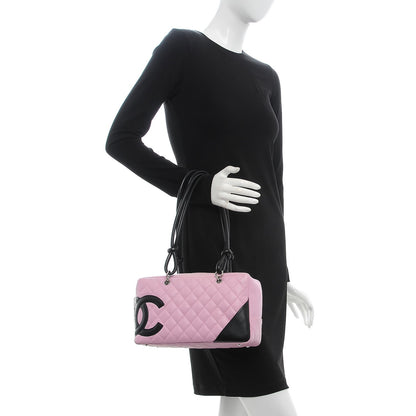 Chanel Calfskin Quilted Large Cambon Bowler Pink Black 2 of 14