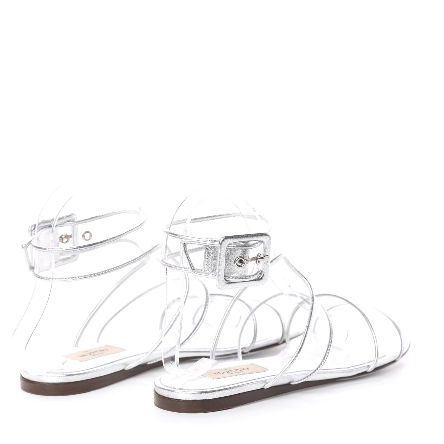 Valentino Garavani Metallic Goatskin PVC Moonwalk Flat Sandals 37.5 Silver 4 of 7