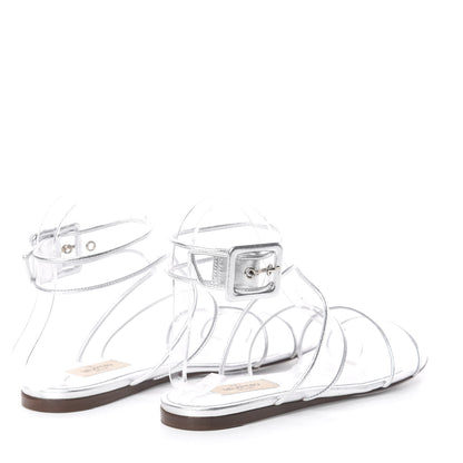Valentino Garavani Metallic Goatskin PVC Moonwalk Flat Sandals 37.5 Silver 4 of 7