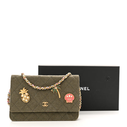 Chanel Canvas Quilted Coco Cuba Charms Wallet On Chain WOC Khaki 11 of 11