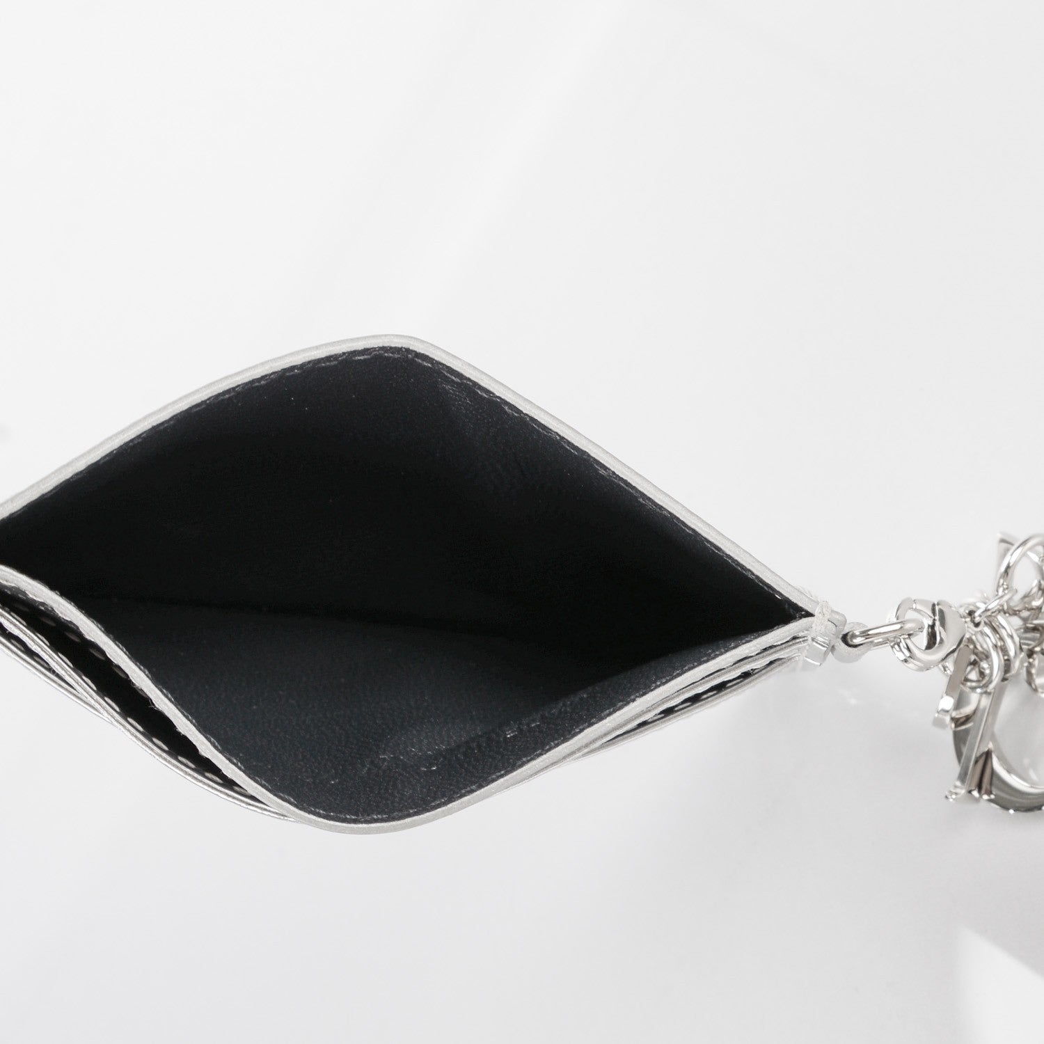 Christian Dior Metallic Calfskin Mico-Cannage Lady Dior Card Holder Silver 4 of 7