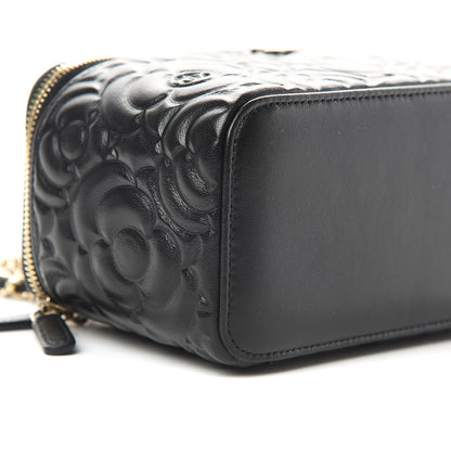 Chanel Lambskin Camellia Embossed Small Vanity Case With Chain Black 9 of 12