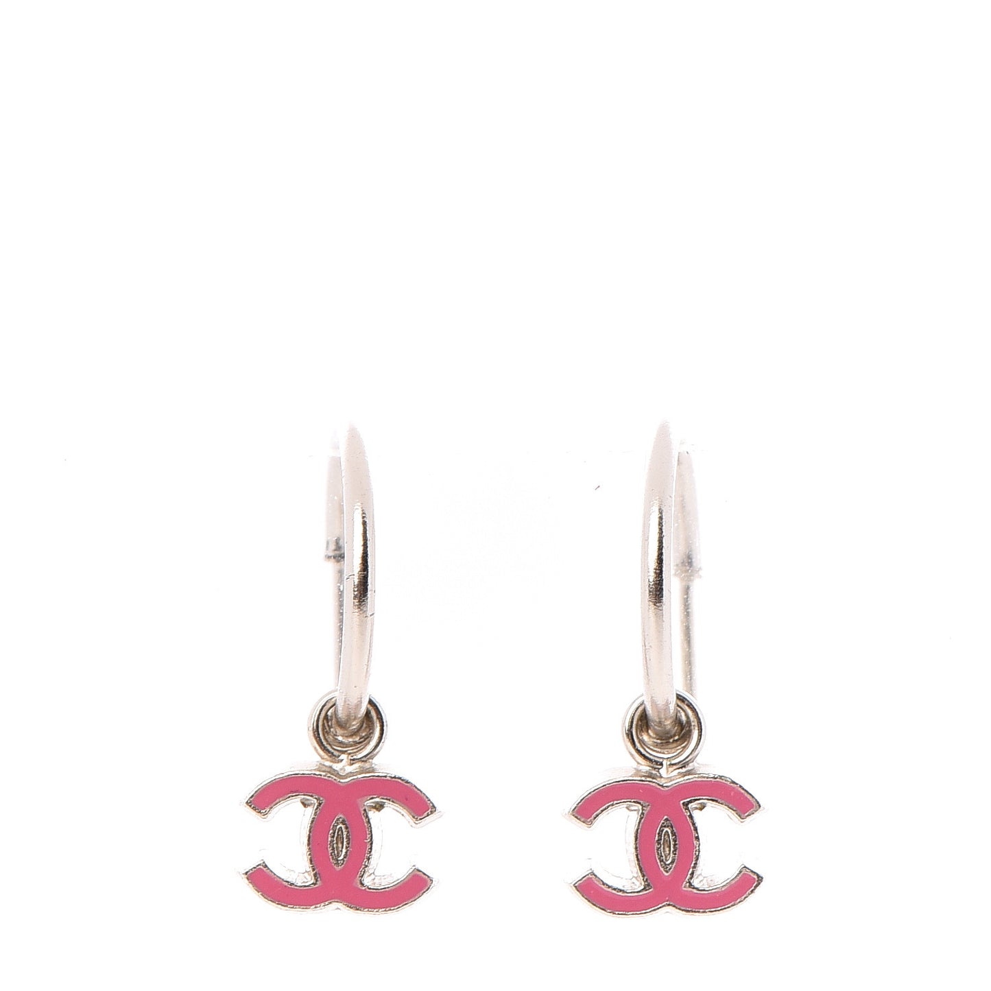 Enamel CC Dangle Earrings Pink Silver