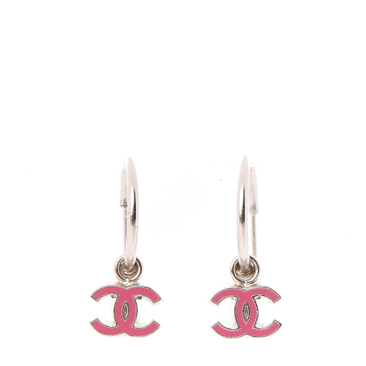 Chanel Enamel CC Dangle Earrings Pink Silver 1 of 3