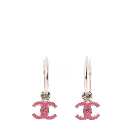 Chanel Enamel CC Dangle Earrings Pink Silver 1 of 3