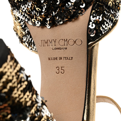 Jimmy Choo Sequin Peachy Peep Toe Platform Pumps 35 Silver Gold 7 of 7