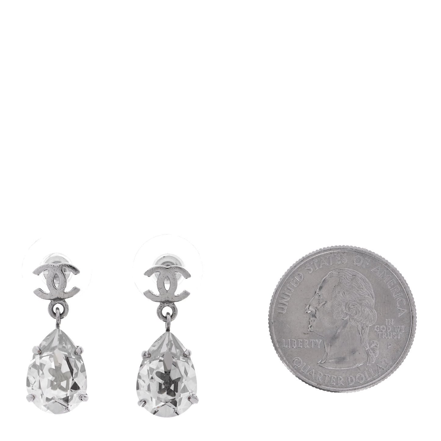 Crystal CC Tear Drop Earrings Silver