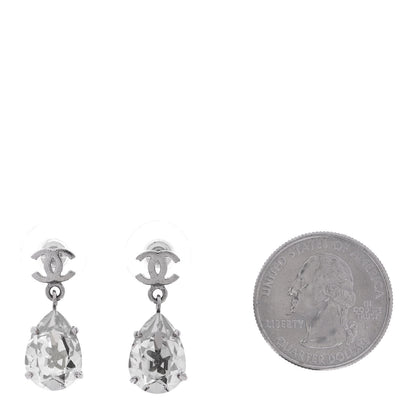 Chanel Crystal CC Tear Drop Earrings Silver 2 of 4