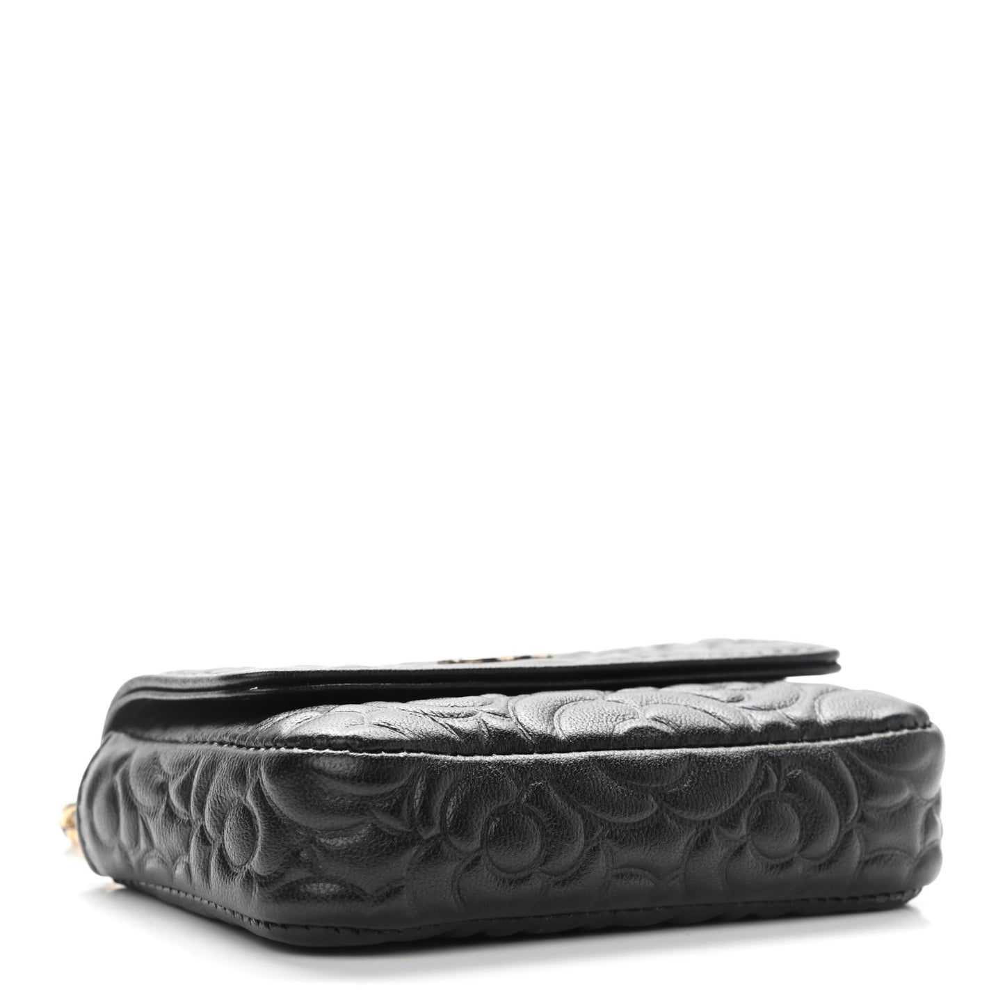 Lambskin Camellia Embossed Chain Belt Bag Black