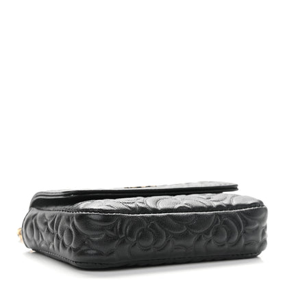 Chanel Lambskin Camellia Embossed Chain Belt Bag Black 4 of 11