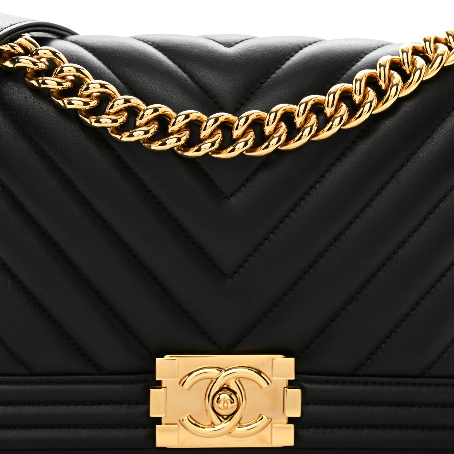 Calfskin Chevron Quilted Medium Boy Flap Black